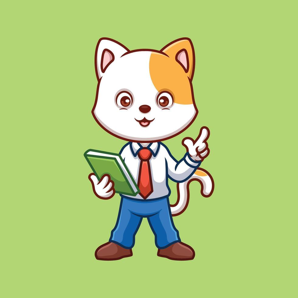 Teacher White Cat Cute cartoon vector