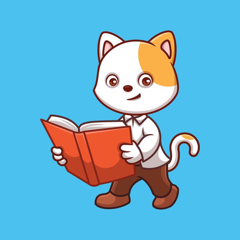 Teacher White Cat Cute cartoon vector