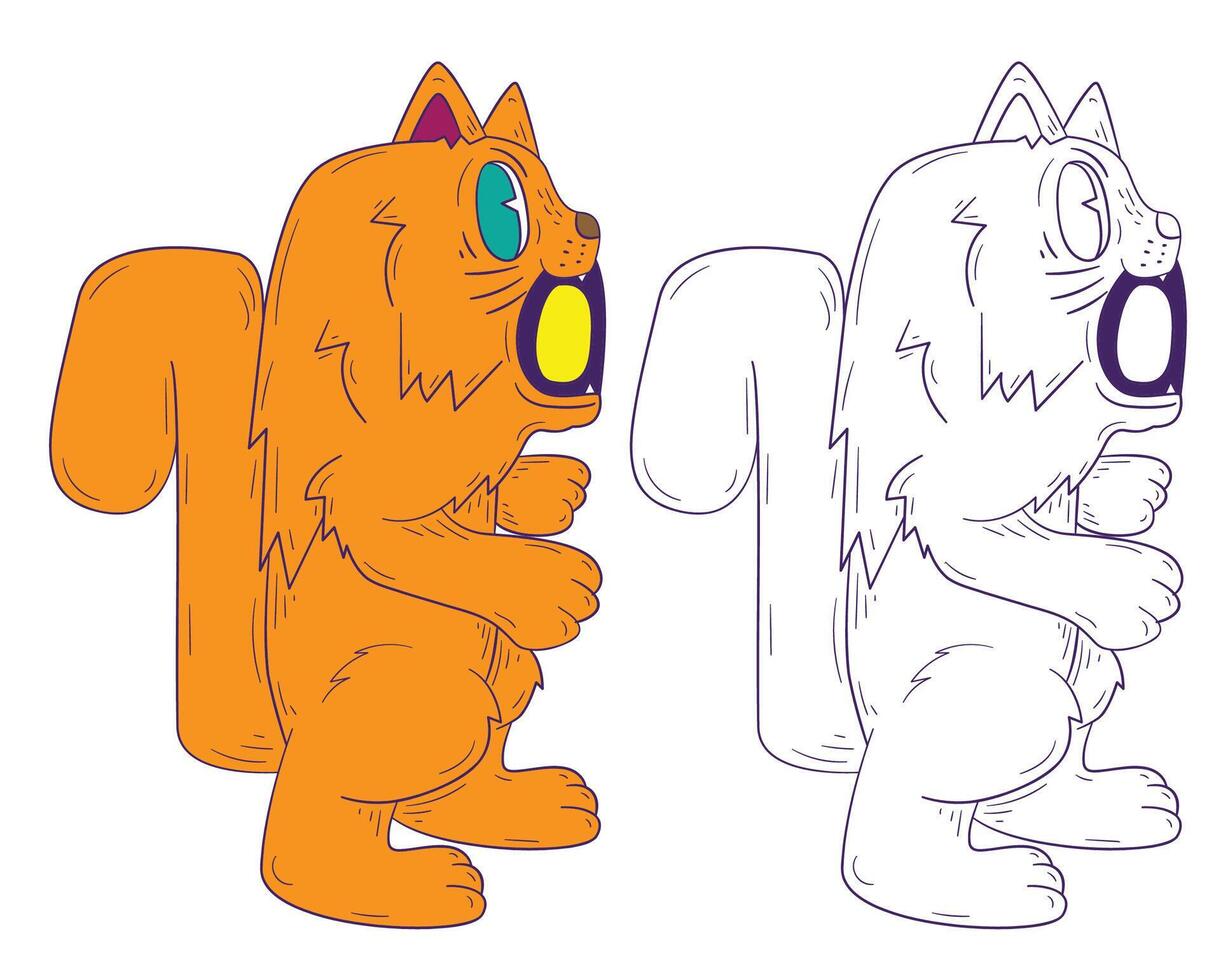 cute animal doodle illustration for book coloring page vector