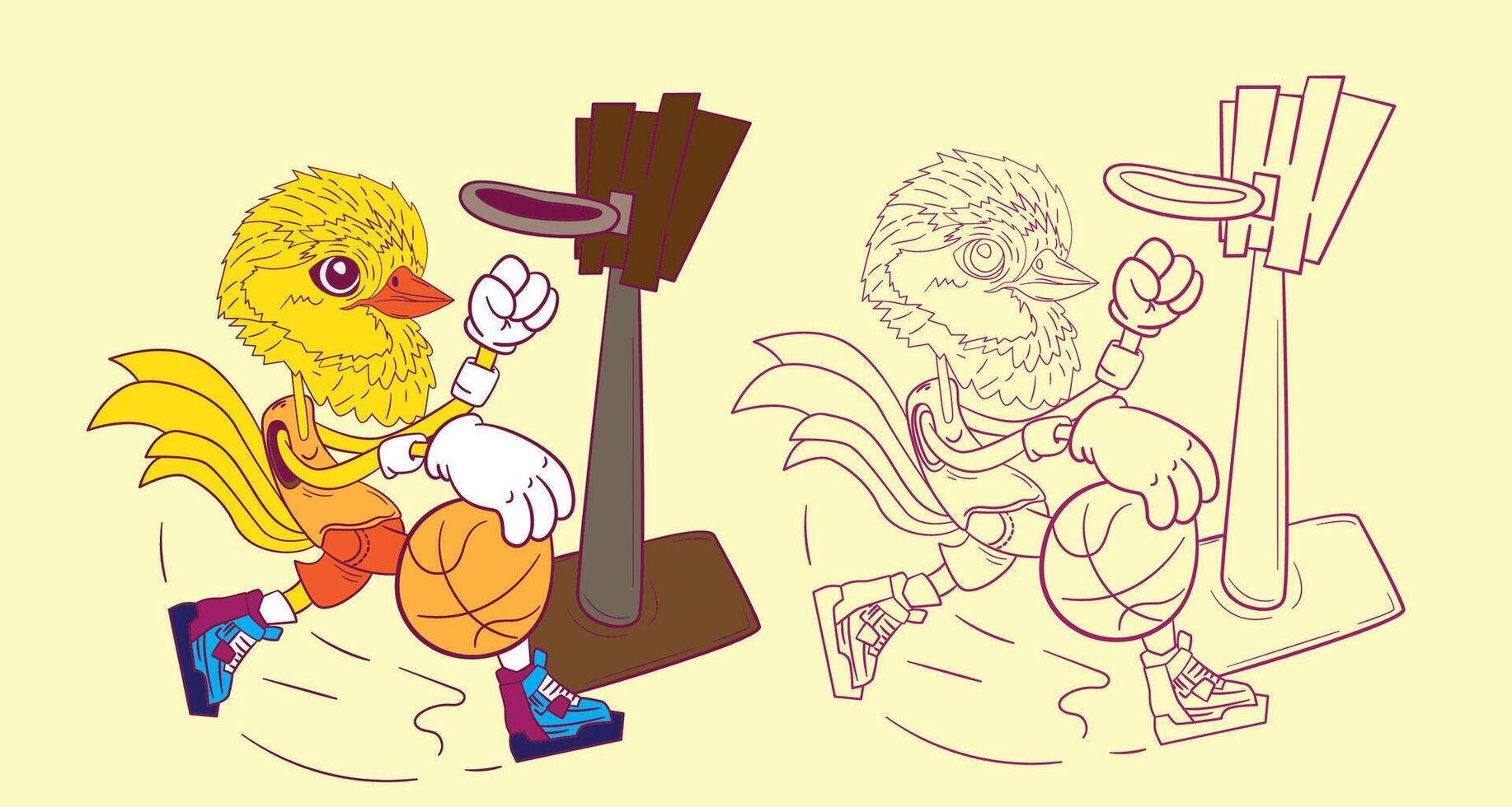 cute animal doodle illustration for book coloring page vector