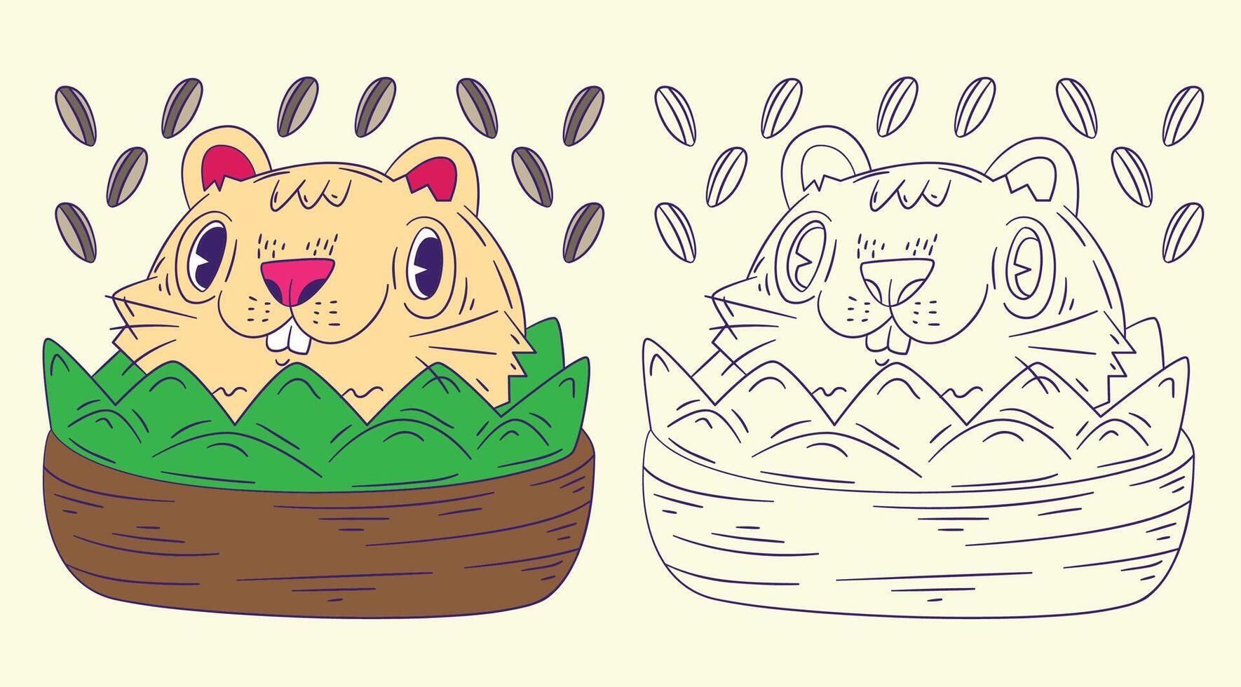 cute animal doodle illustration for book coloring page vector