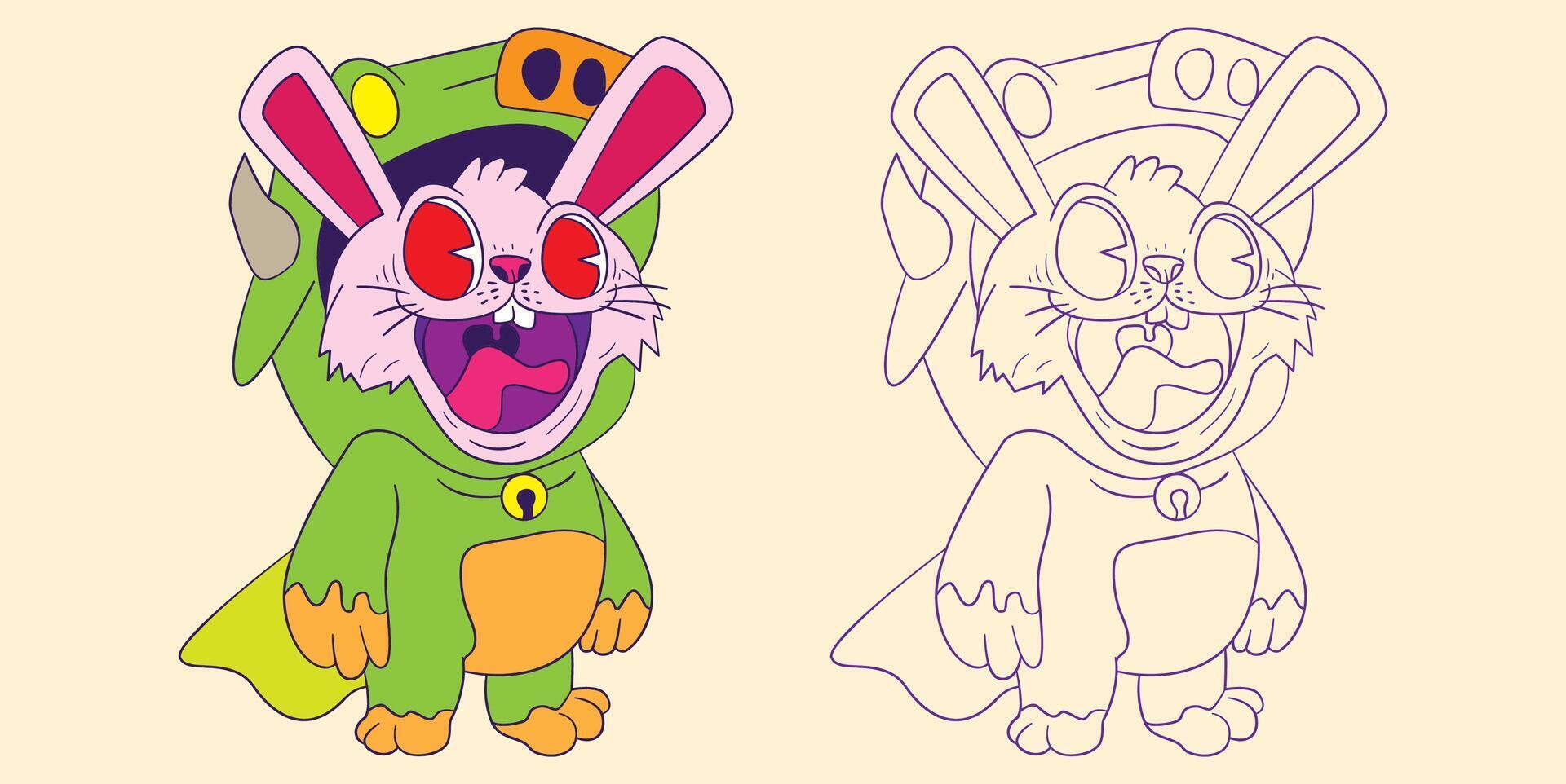 cute animal doodle illustration for book coloring page vector