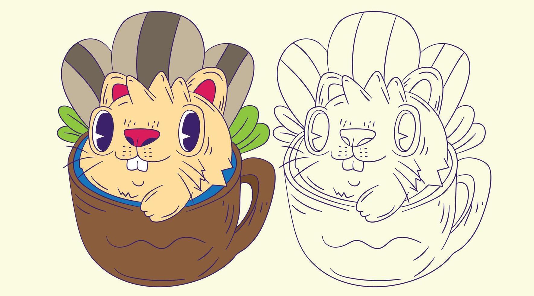 cute animal doodle illustration for book coloring page vector