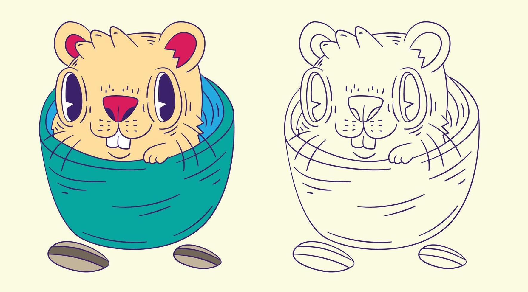cute animal doodle illustration for book coloring page vector