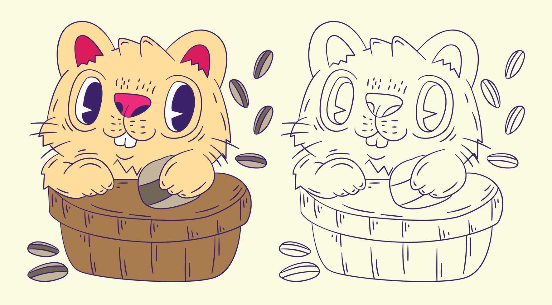 cute animal doodle illustration for book coloring page vector