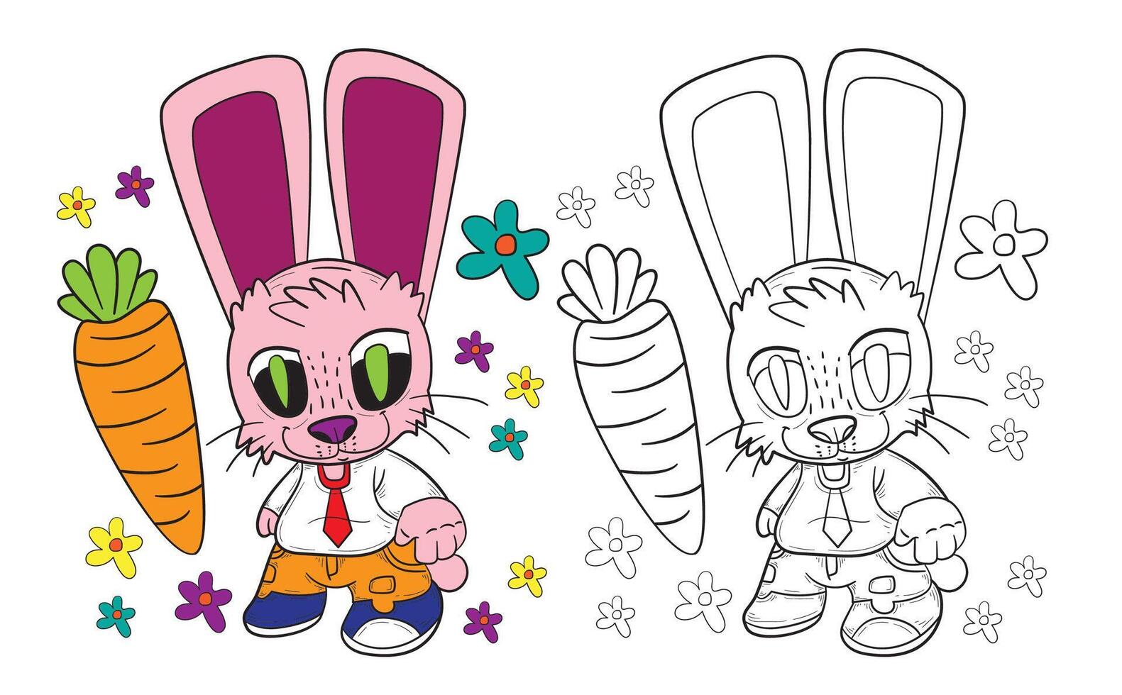 cute animal doodle illustration for book coloring page vector