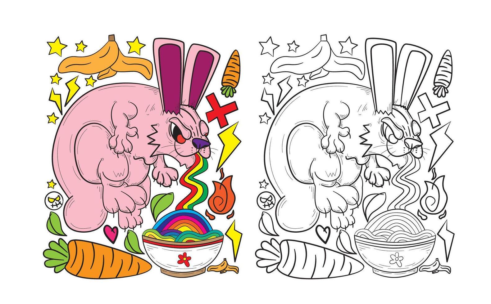 cute animal doodle illustration for book coloring page vector