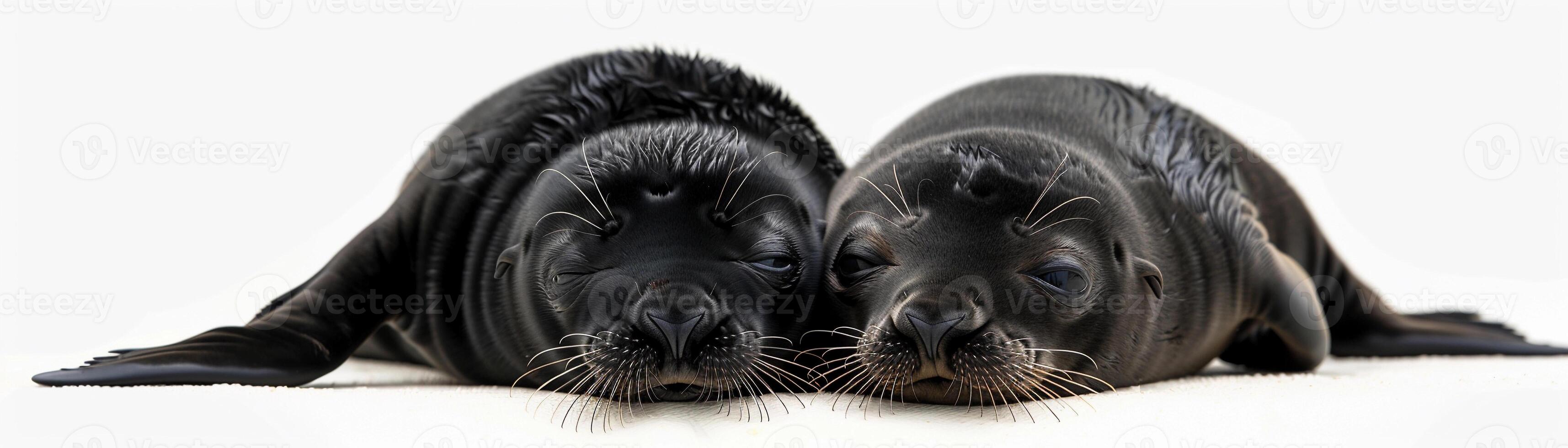 AI generated Snuggling Seal Pup, Two playful seal pups cuddling together, background image, generative AI photo