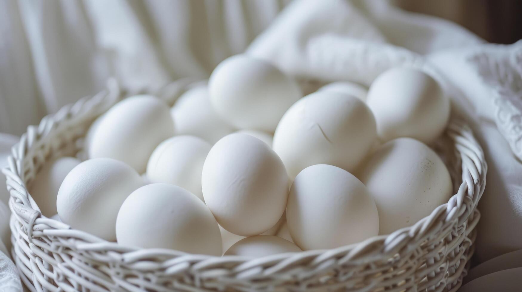 AI generated A Basket Brimming with Fresh White Eggs, Capturing the Essence of Farm-Fresh Simplicity and Culinary Potential. photo