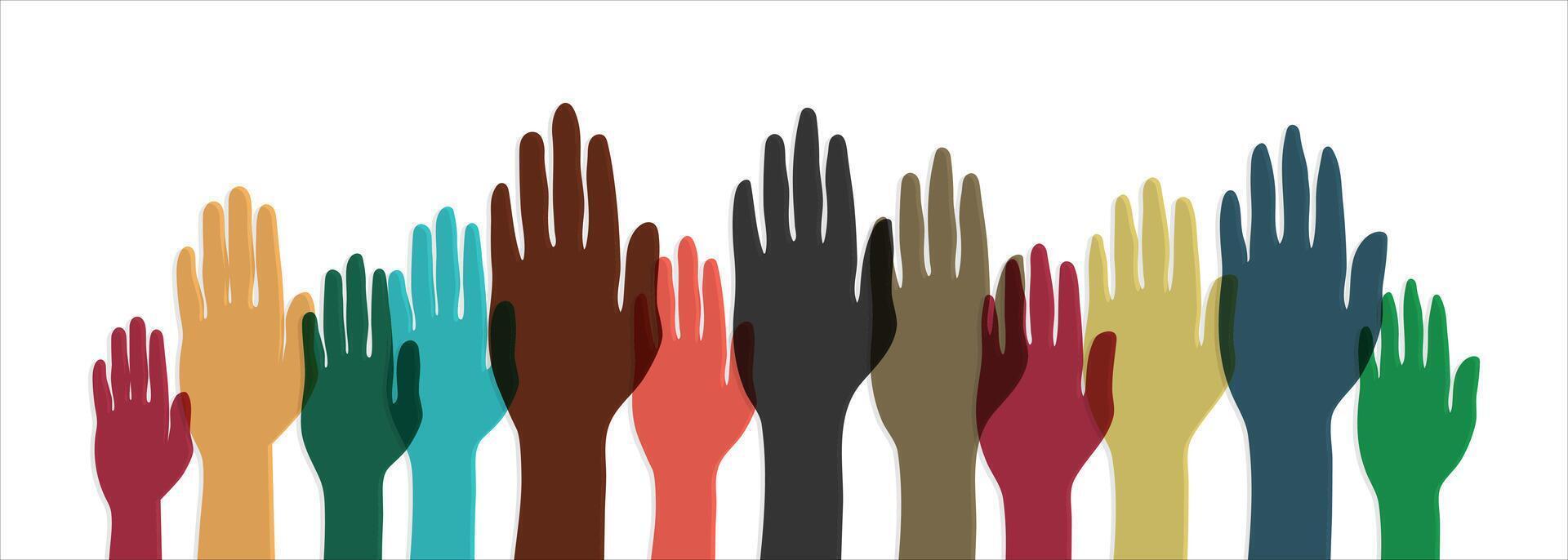 mano arriba silueta ilustración diseño en colocar, símbolo de diferencias en cultura, etnicidad, sociedad, trabajo en equipo vector