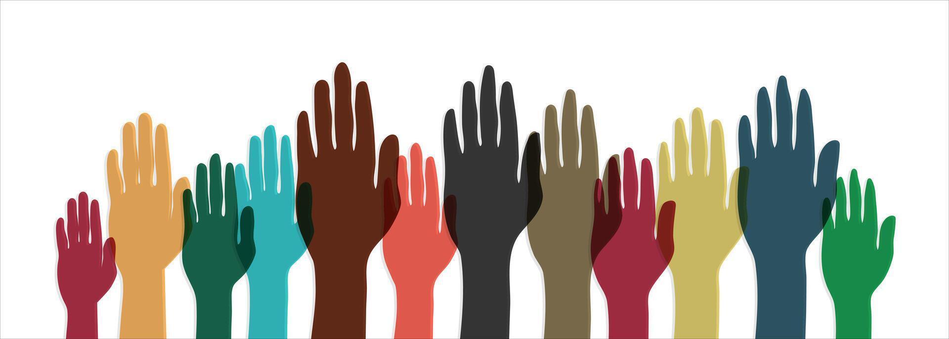 Hand up silhouette illustration design in set, symbol of differences in culture, ethnicity, society, teamwork vector