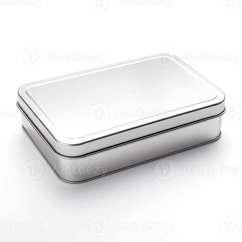 Rectangular tin box. Metal box for various purposes. Isolate on a white back photo