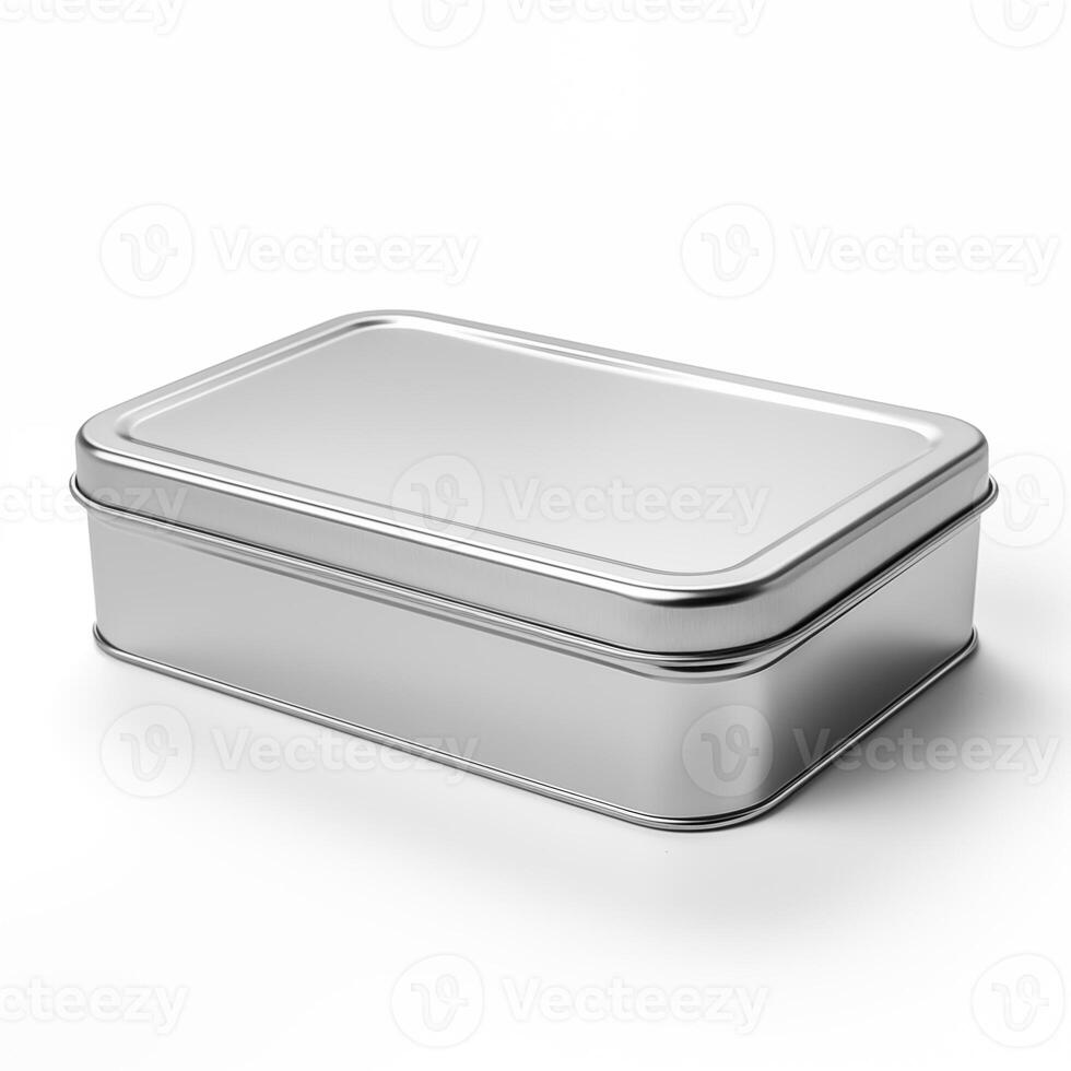 AI generated Rectangular tin box. Metal box for various purposes. Isolate on a white back. Generative ai. Ai. photo