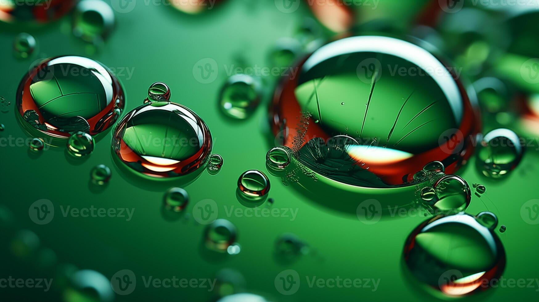 Multi-colored bright transparent glossy bubbles close-up. Oil drops on water surface abstract back photo