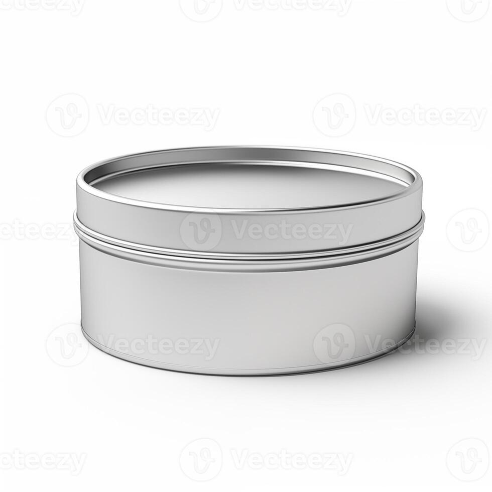 AI generated Round tin box. Metal box for various purposes. Isolate on a white back. Generative ai. Ai. photo