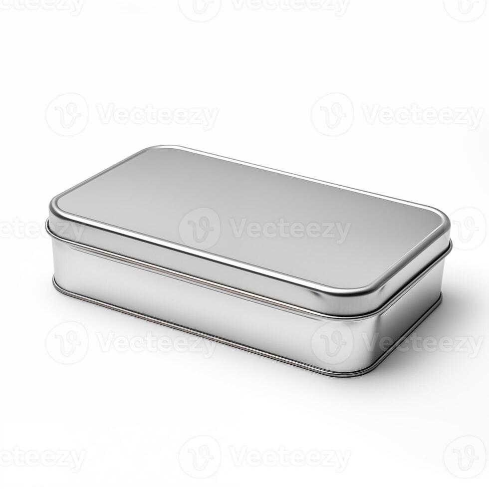 Rectangular tin box. Metal box for various purposes. Isolate on a white back photo