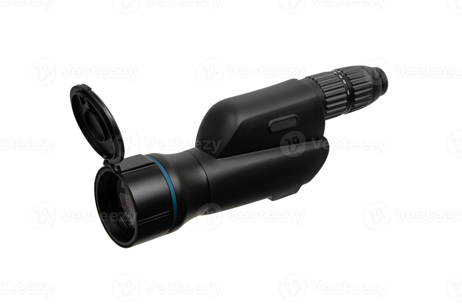 Modern spyglass. Long-range observation device. Monocular isolate on a white back photo