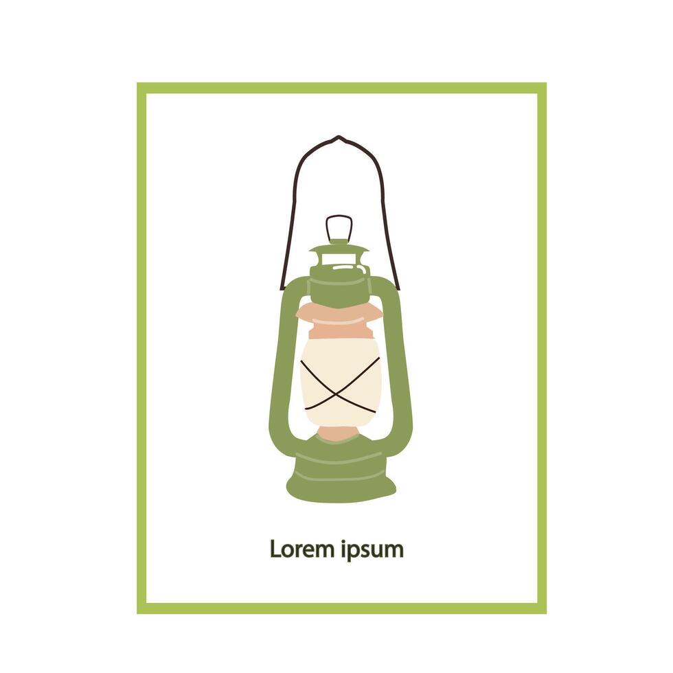 Vintage gas lamp or lantern icon - card. Vector illustration can used for education card, kids poster, greeting banner.