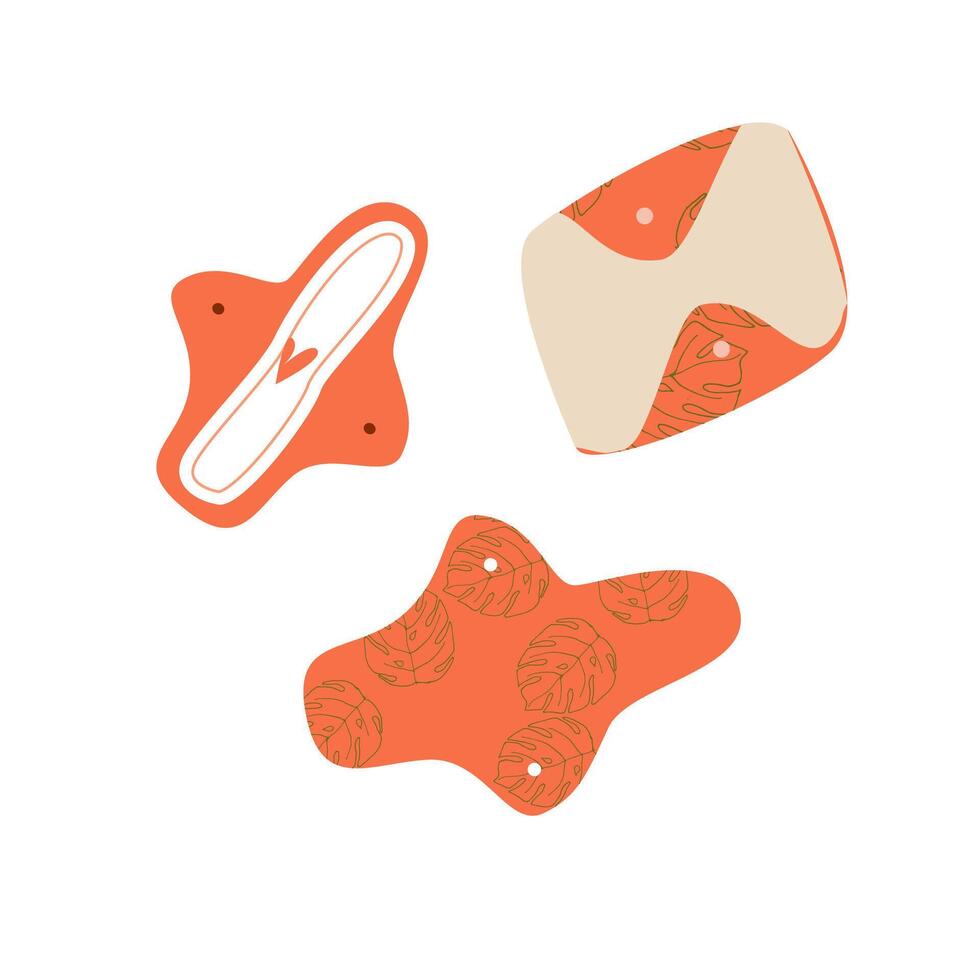 Intimate menstrual sanitary pads for woman healthy. Vector illustration isolated. Set of menstrual reusable pads for hygienic protection in periods. Zero waste concept for woman health