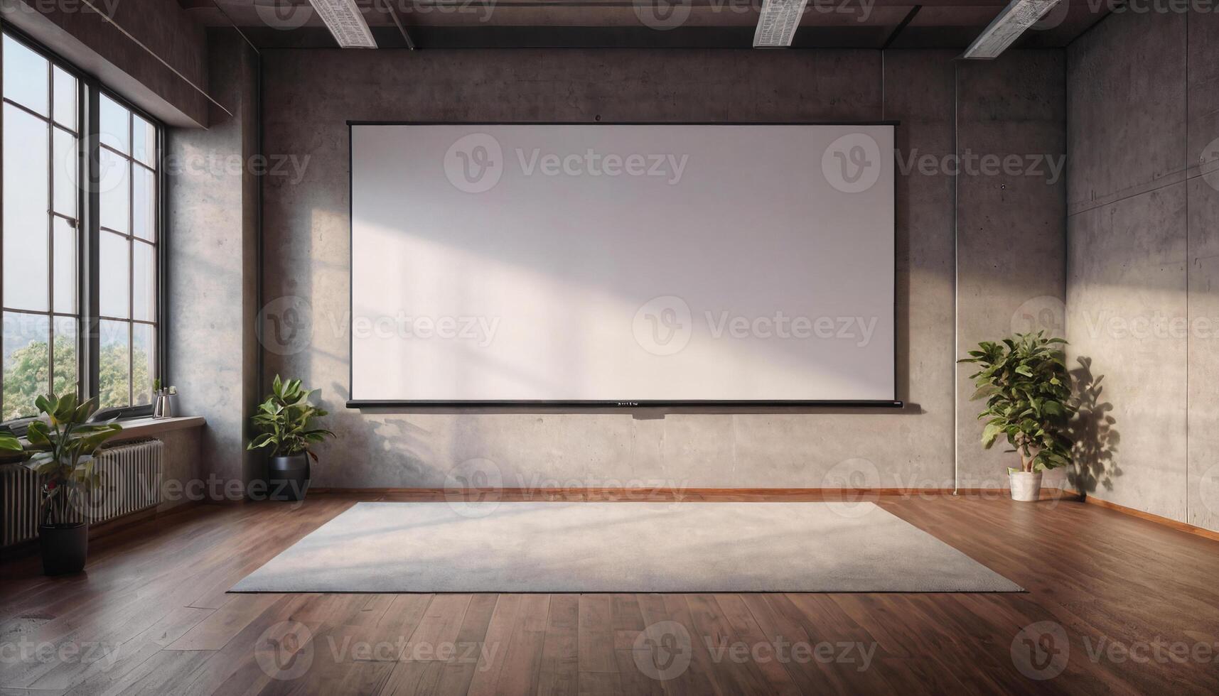 AI generated large smart room concept, a blank large projection screen on the wall background photo