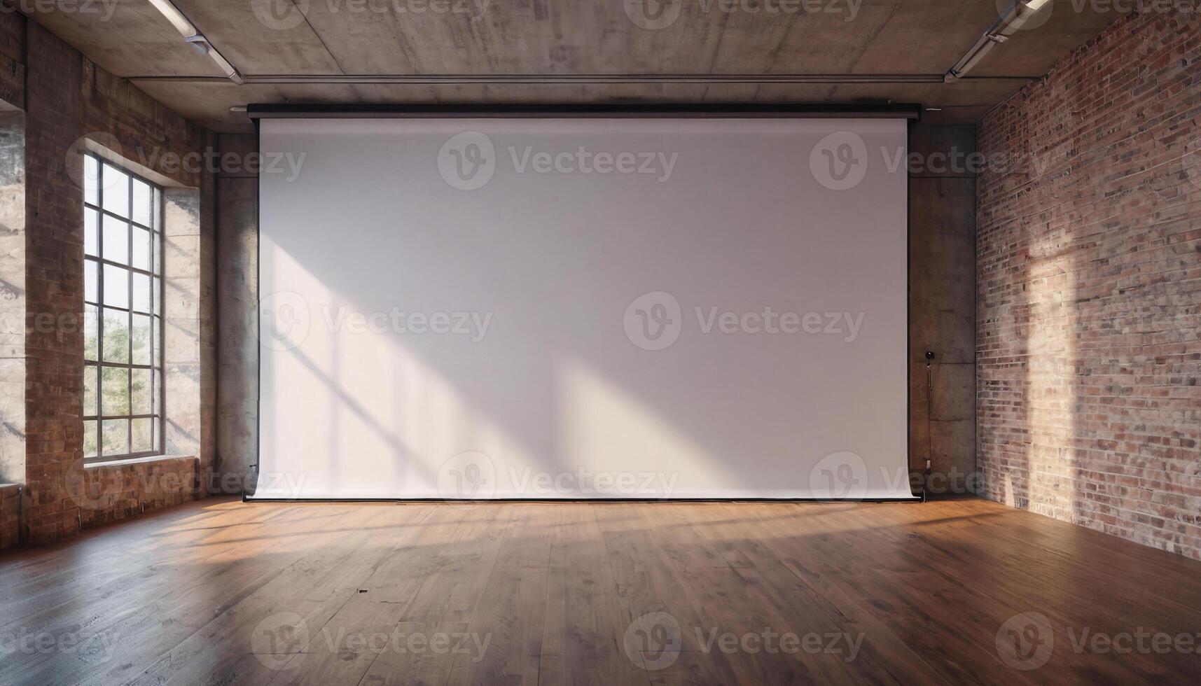 ai generado grande inteligente habitación concepto, un blanco grande proyección pantalla en el pared antecedentes foto