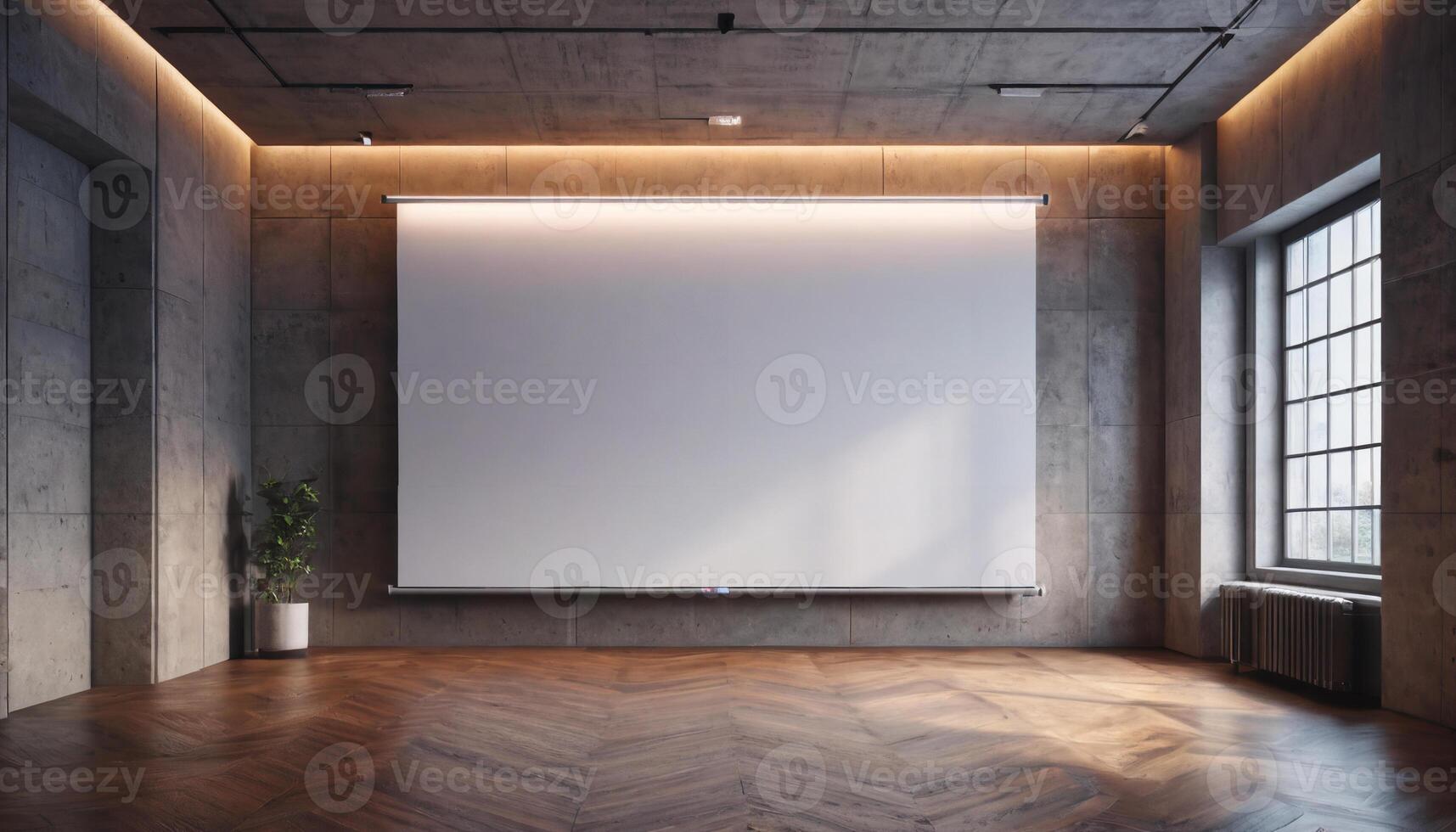 AI generated large smart room concept, a blank large projection screen on the wall background photo