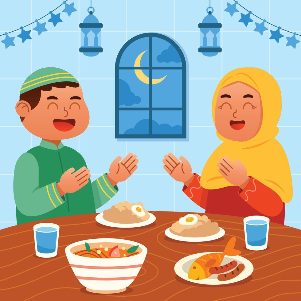 Praying At Pre Dawn Meal vector