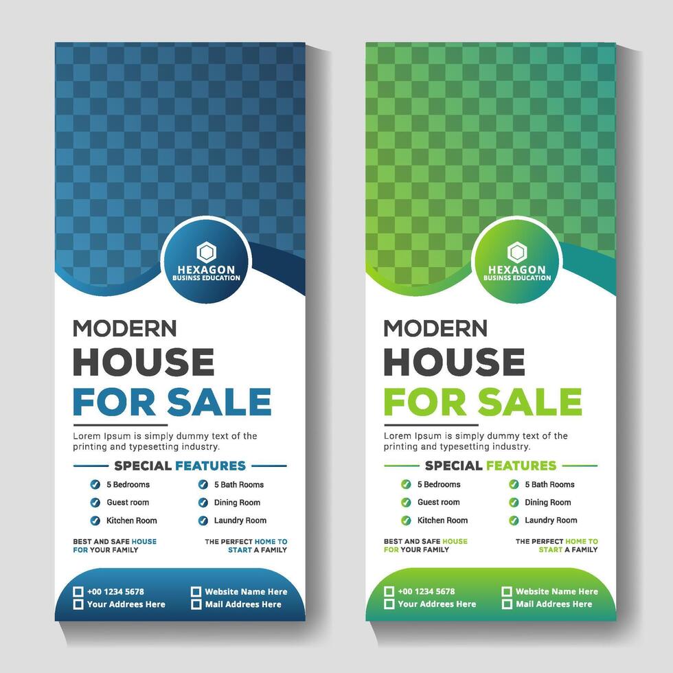 Modern real estate Roll up banner stand template design vector