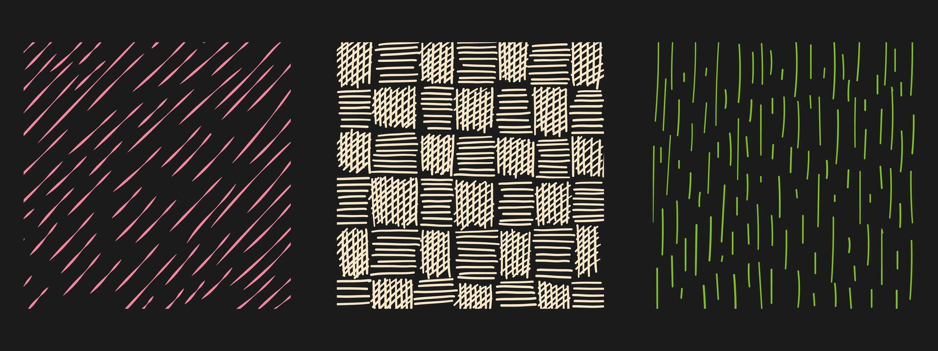 Set of textures with different hand drawn patterns. Trendy illustration vector