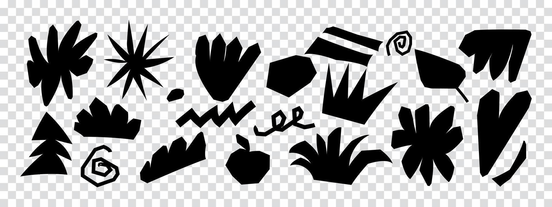Set of black decorative freeform shapes. Doodle design elements. vector