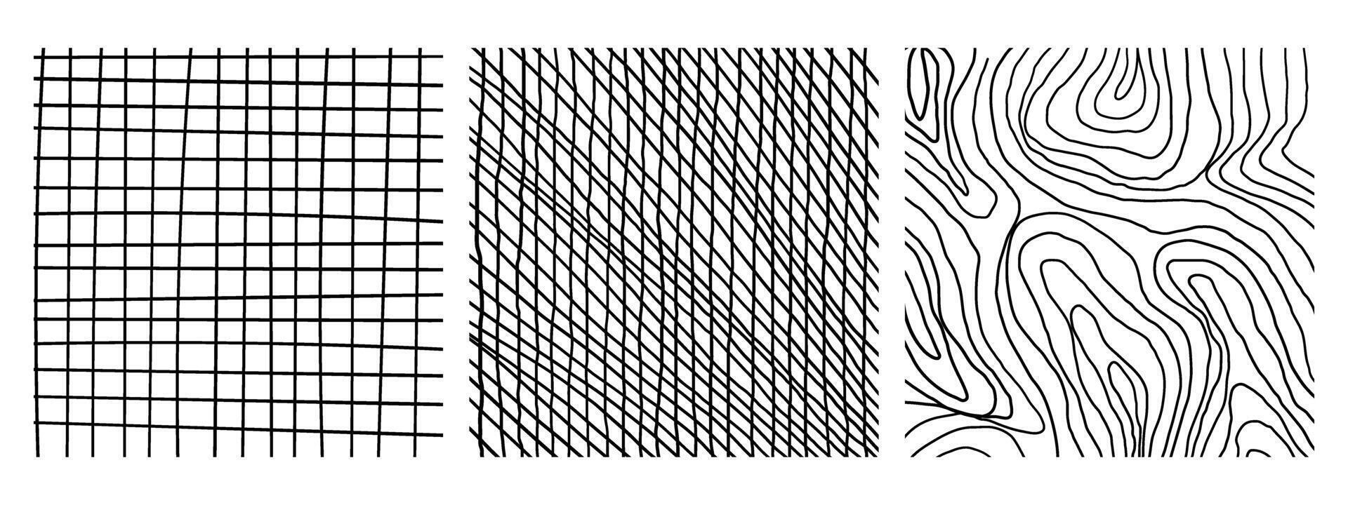 Line texture set with different hand drawn patterns. Trendy illustration vector