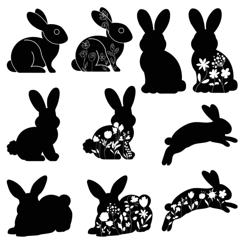 Blooming Bunnies, Springtime Easter Rabbit with Florals vector