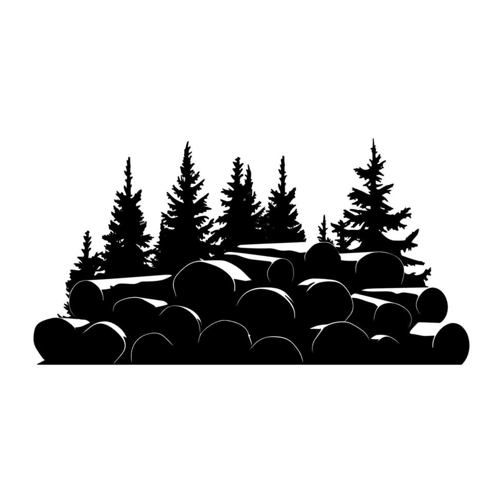 Logs illustration, silhouette wooden log icon set isolated on white background vector