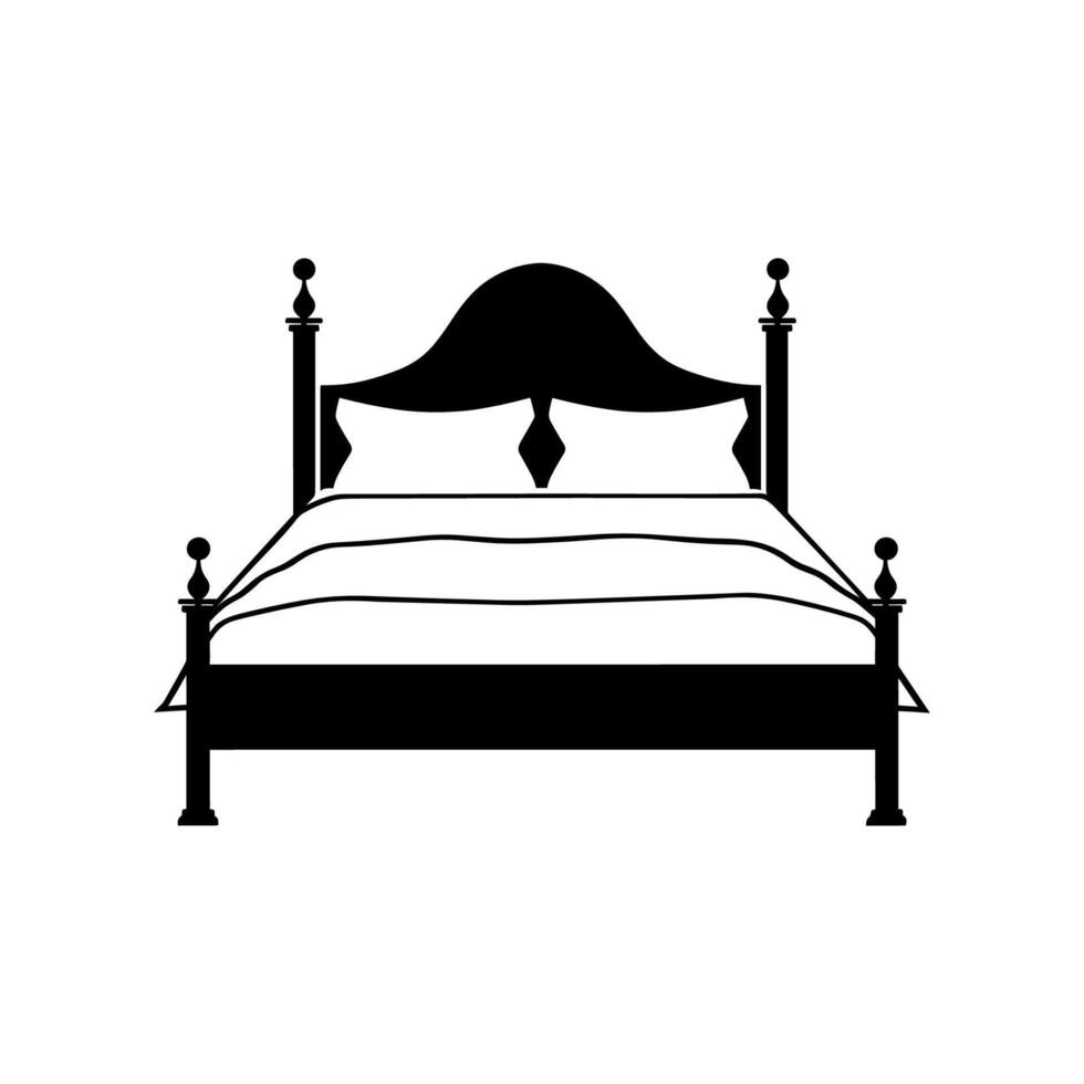 Bed furniture silhouettes, Double bed vector icon, Bed silhouette in black color.
