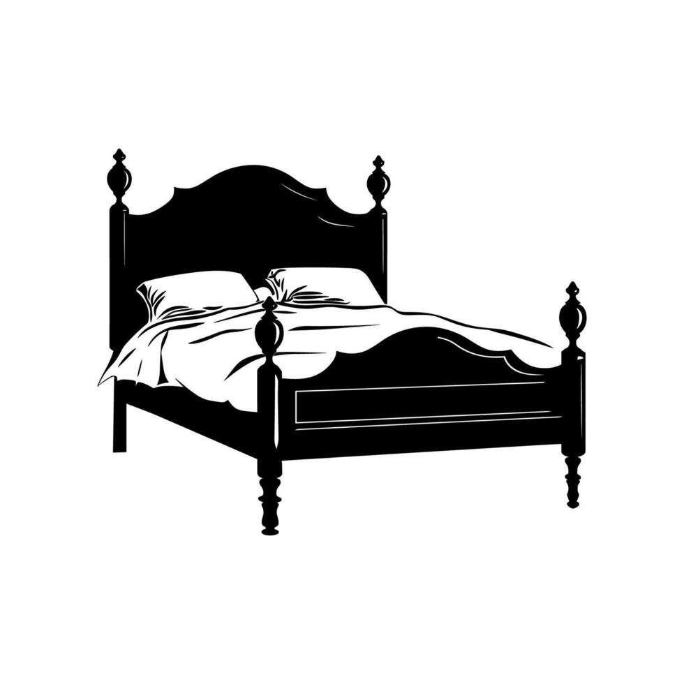 Bed furniture silhouettes, Double bed vector icon, Bed silhouette in black color.