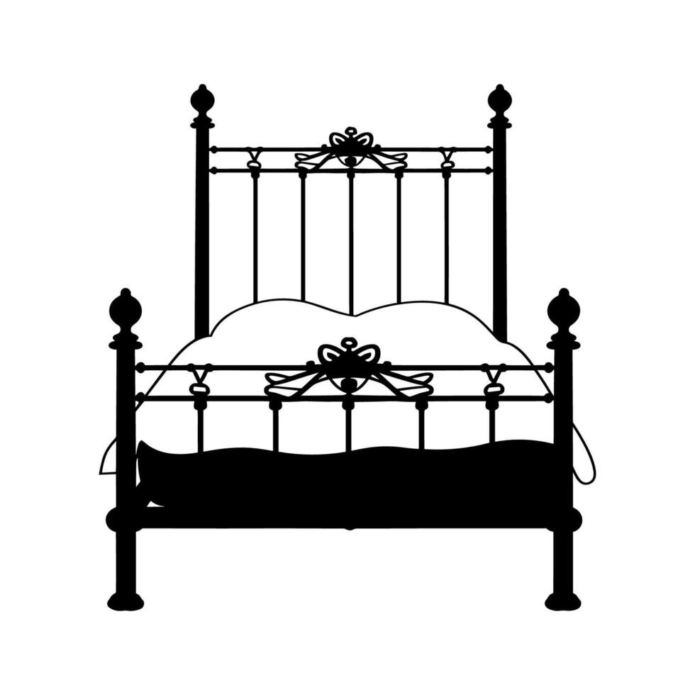 cama mueble siluetas, doble cama vector icono, cama silueta en negro color.
