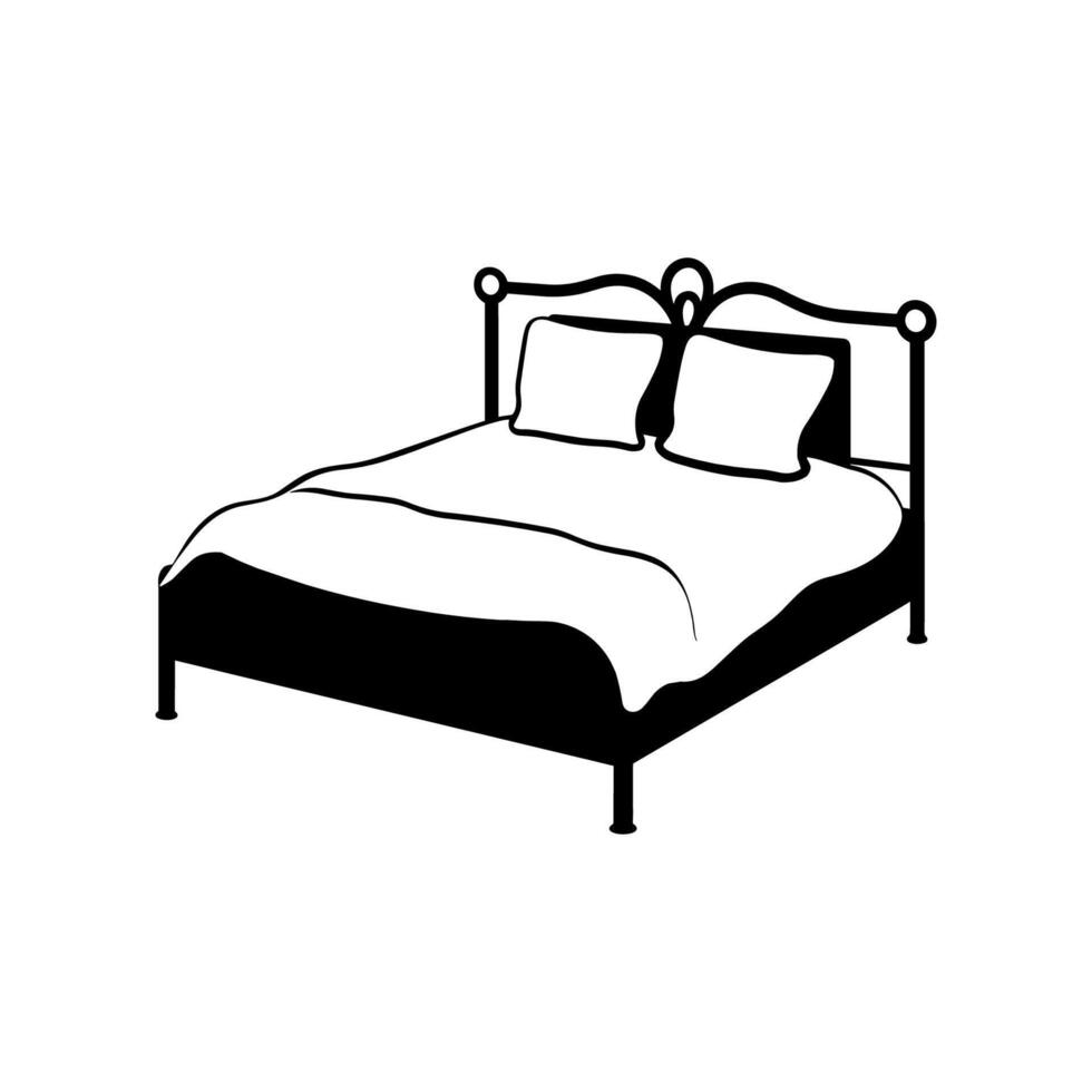 Bed furniture silhouettes, Double bed vector icon, Bed silhouette in black color.