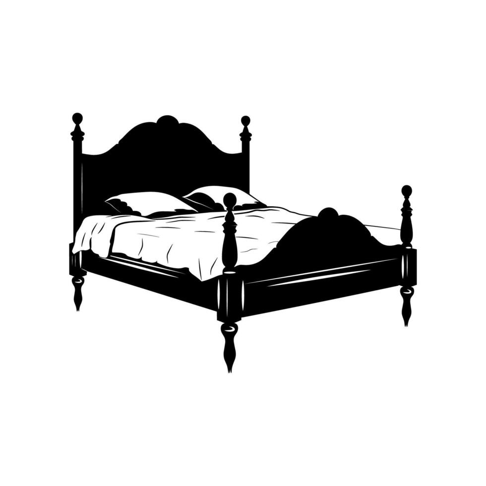 Bed furniture silhouettes, Double bed vector icon, Bed silhouette in black color.