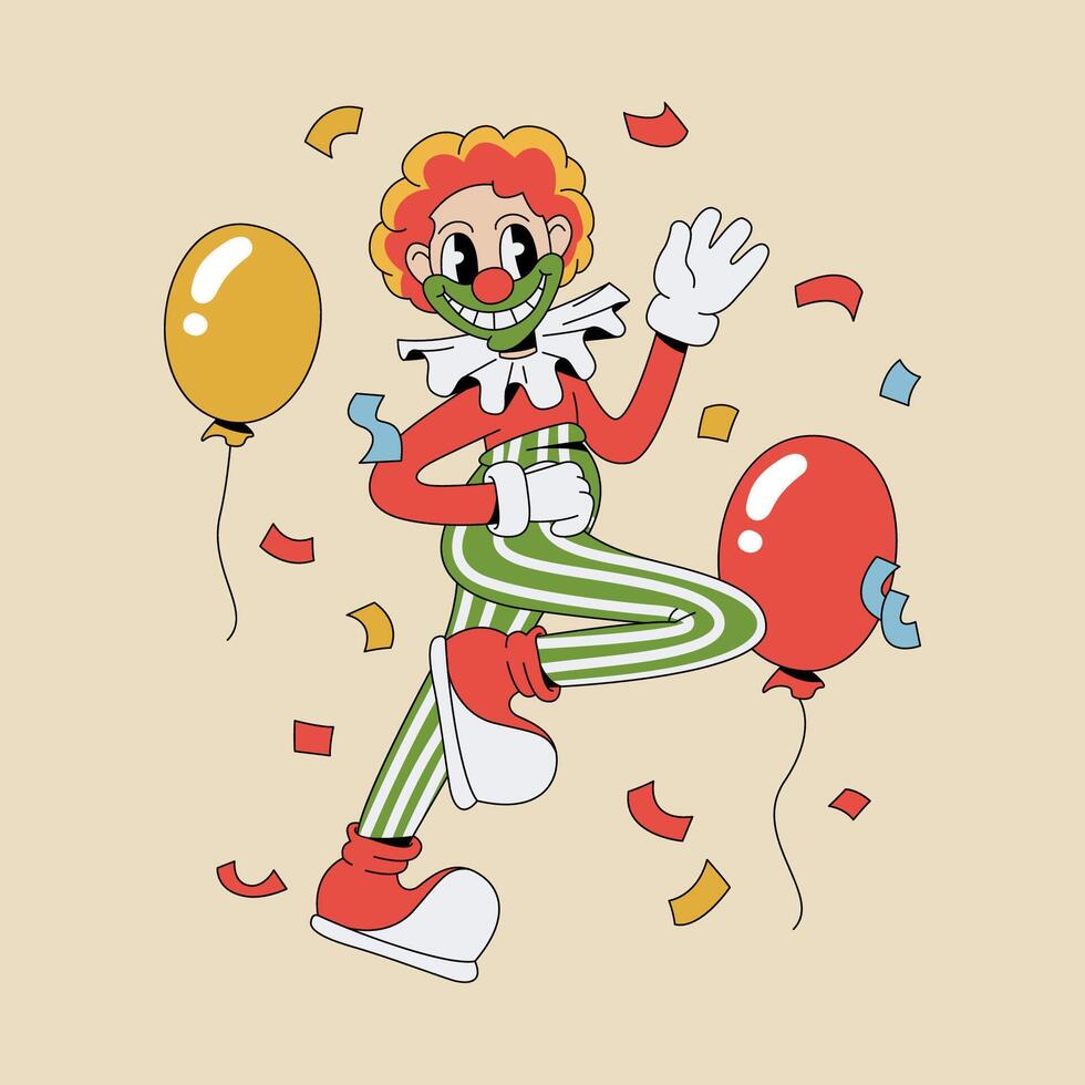 alegre payaso en dibujos animados maravilloso estilo ondulación. vector