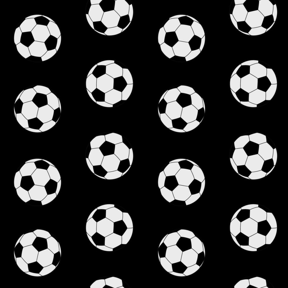 Seamless pattern of classic soccer balls on black background. Vector illustration.
