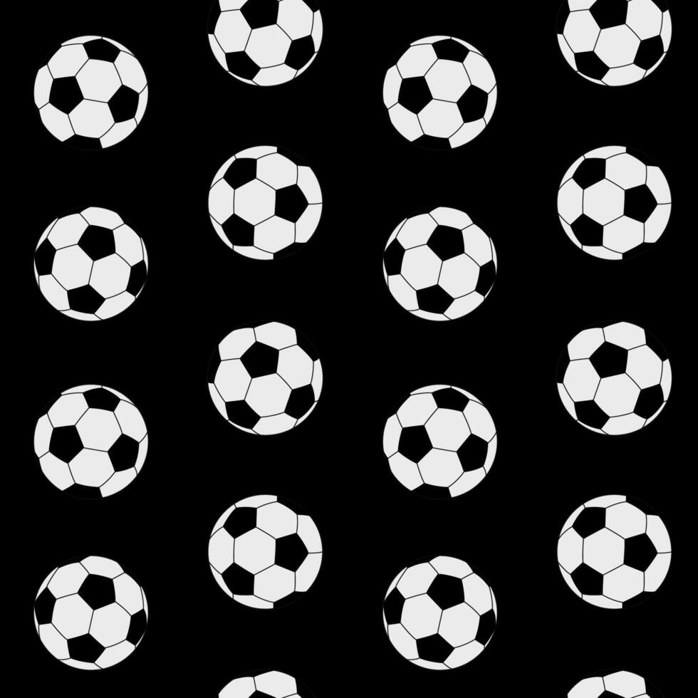 Seamless pattern of classic soccer balls on black background. Vector illustration.