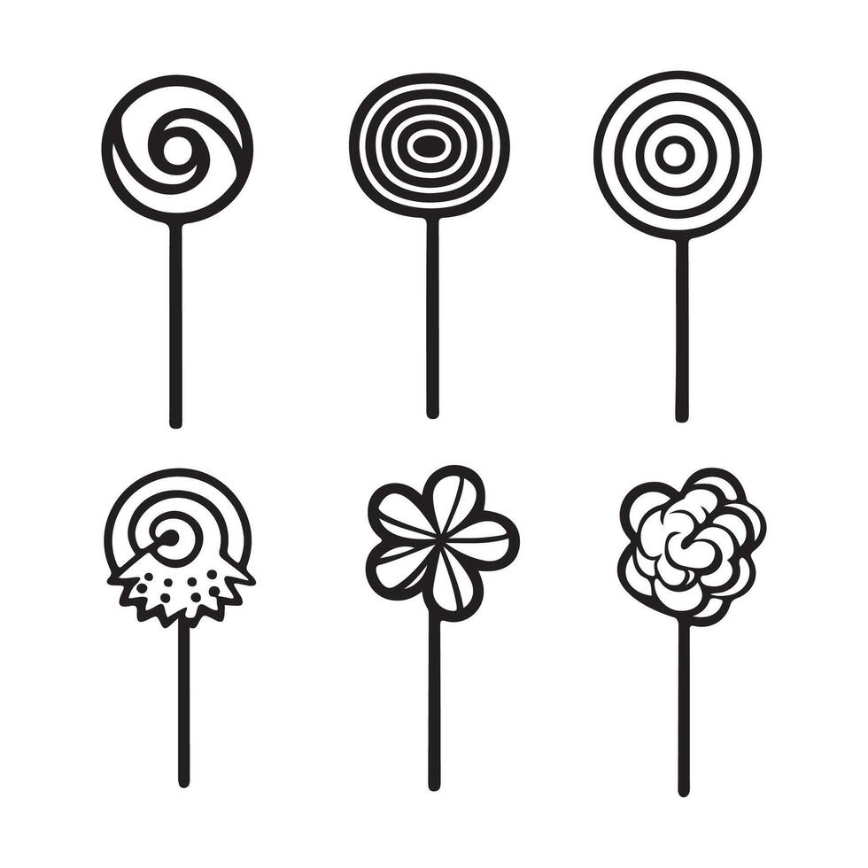 Set of lollipop candy outline icons. Vector illustration isolated on white background Stock Vector