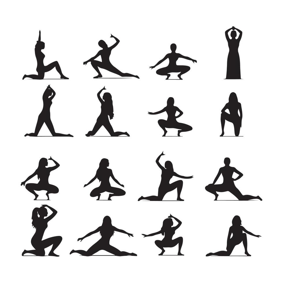 yoga posiciones. siluetas íconos conjunto vector