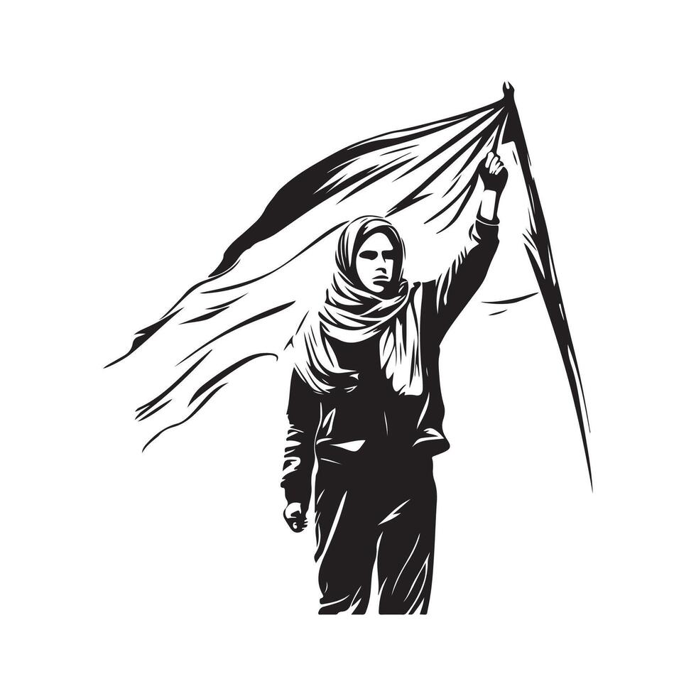 mujer estar con el Palestina bandera vector ilustración. gratis Palestina. valores vector