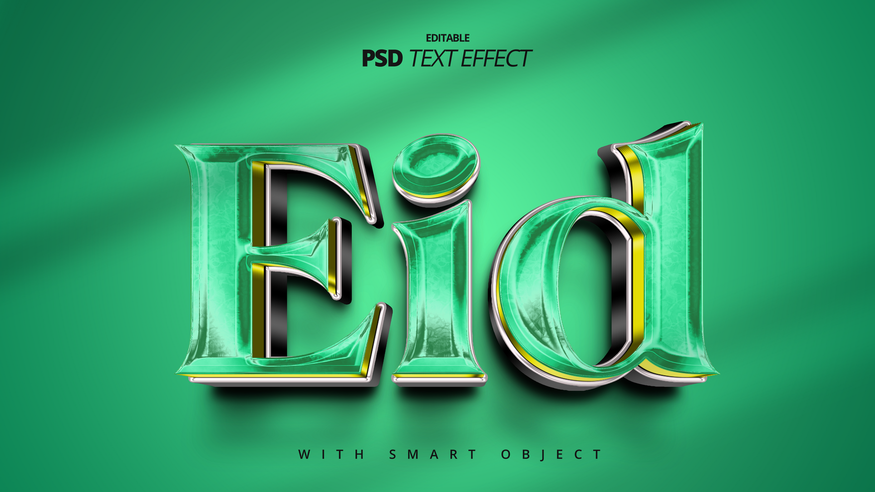 Eid green golden luxury 3d text effect design psd