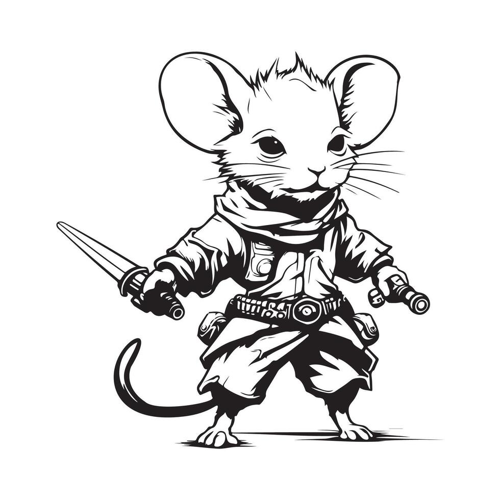 ilustración de un enojado ratón Caballero con un espada vector