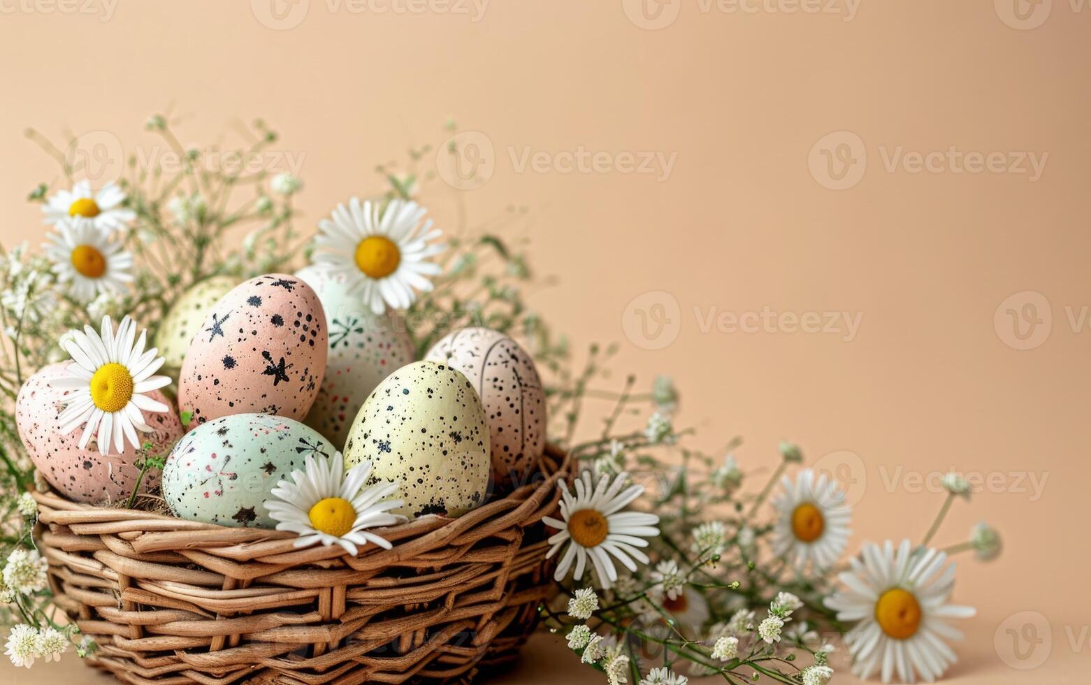 AI generated Daisy Blooms Surrounding an Easter Basket photo