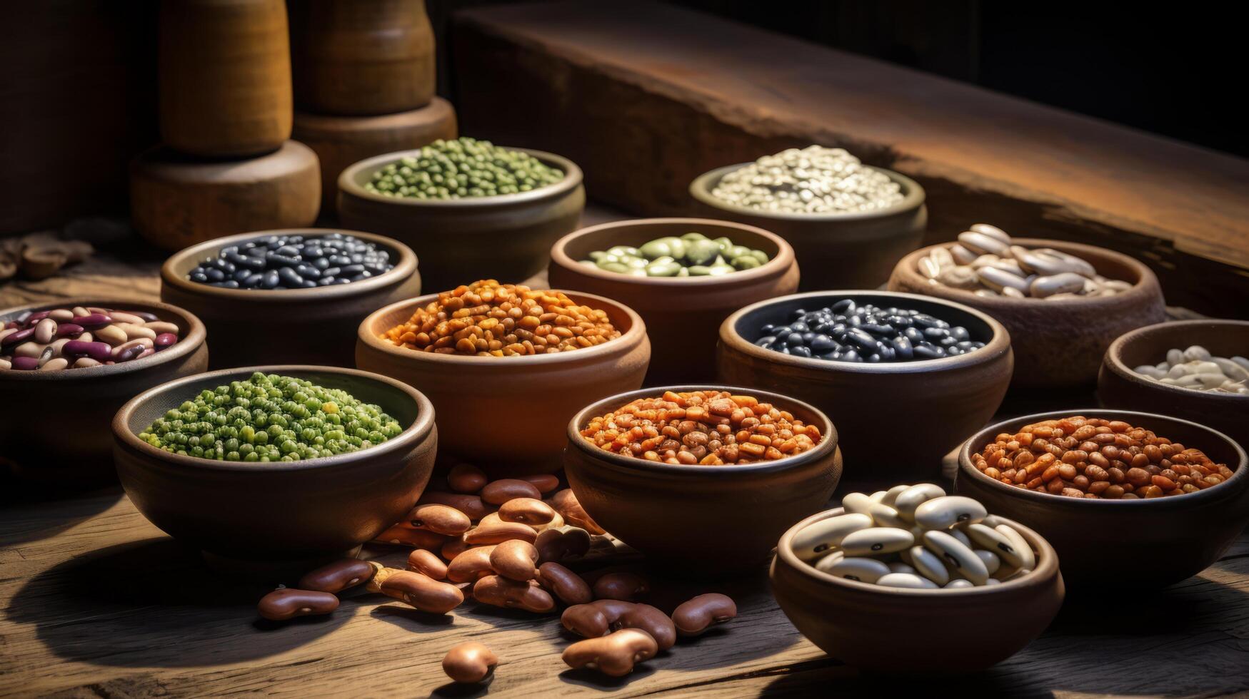 AI generated Variety of Beans and Lentils in Bowls photo