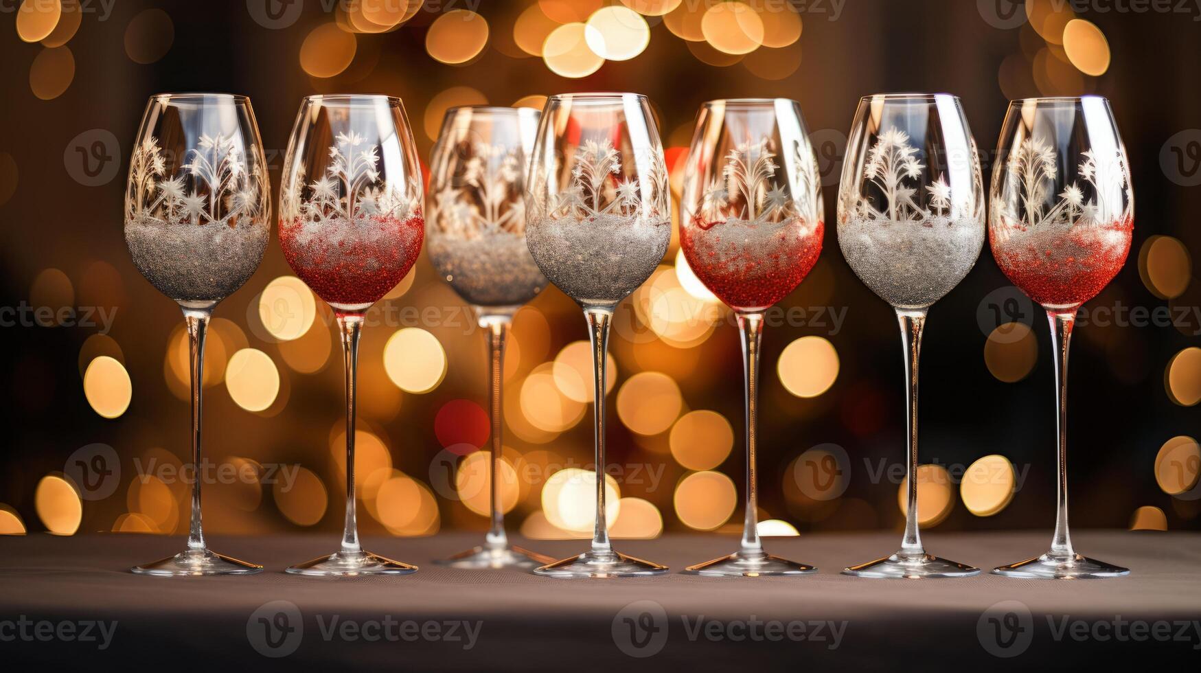 AI generated Decorative Wine Glasses, Christmas, Holiday Ambiance photo
