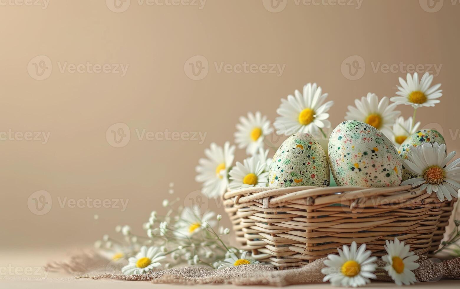 AI generated Easter Basket Nestled Among Daisies photo